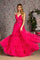 Prom Dresses Sequin Beaded Ruffled Skirt A line Long Prom Dress Fuchsia