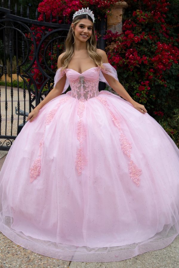 Quinceanera Dresses Long Glitter Beaded Quinceanera Dress Baby Pink