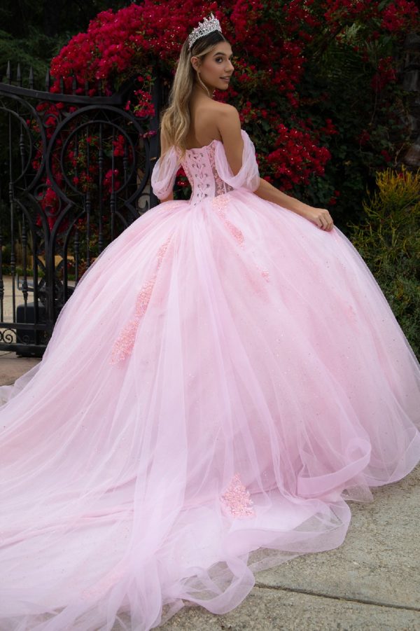 Quinceanera Dresses Long Glitter Beaded Quinceanera Dress Baby Pink