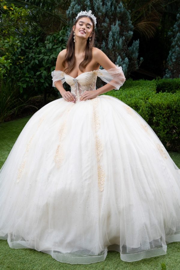 Quinceanera Dresses Long Glitter Beaded Quinceanera Dress Champagne