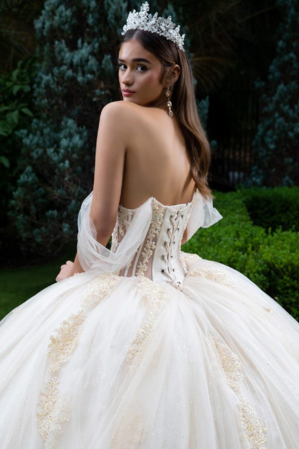 Quinceanera Dresses Long Glitter Beaded Quinceanera Dress Champagne