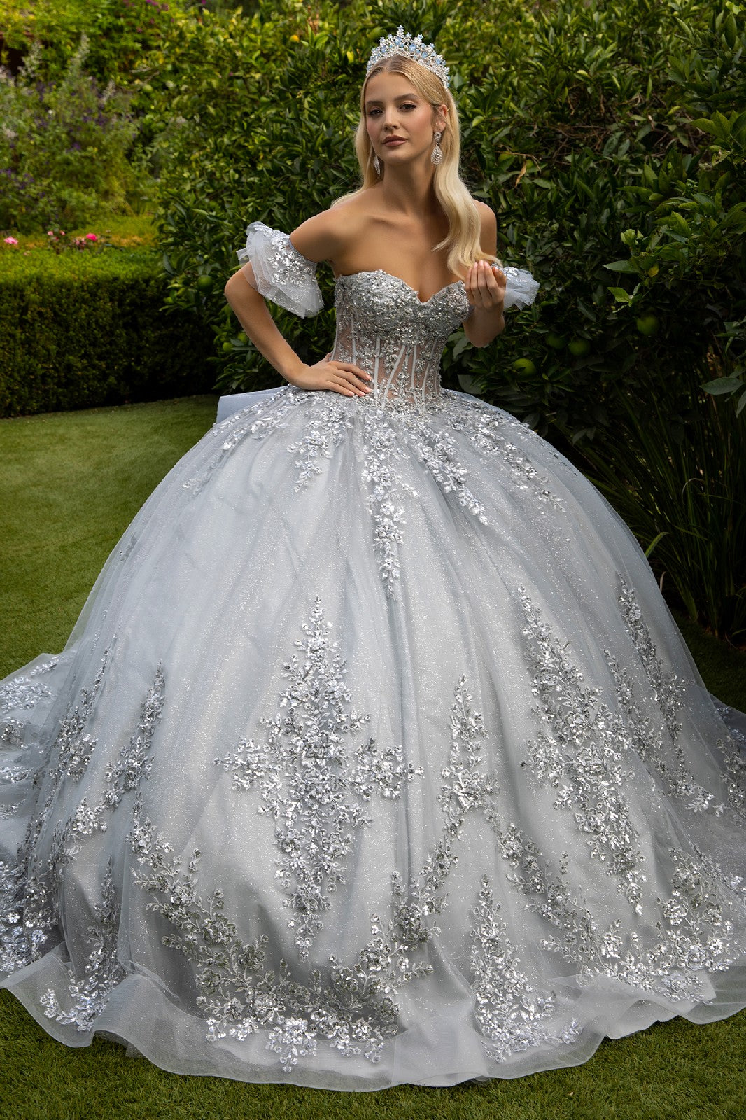 Quinceniera Dresses Long Ball Gown Quinceanera Glitter Dress Silver
