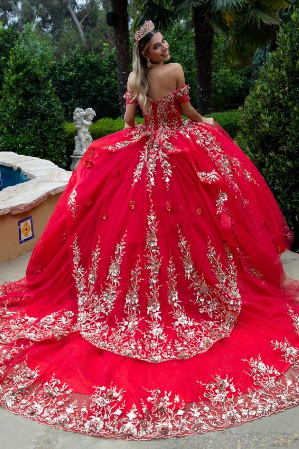 Quinceniera Dresses Long Sweet 16 Glitter Ball Gown Quinceanera Dress Red