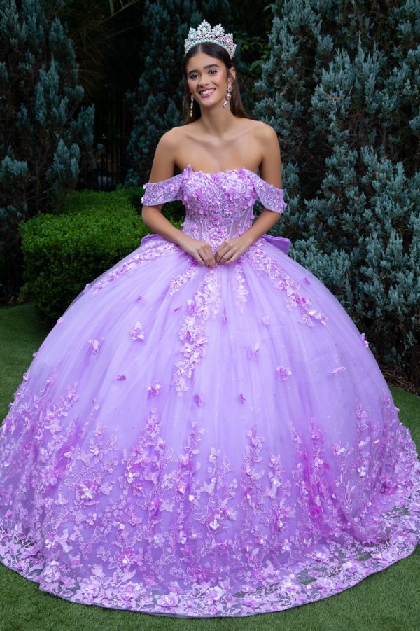 Quinceniera Dresses Long Quinceanera Dress 3D Floral Ball Gown  Lavender Rose