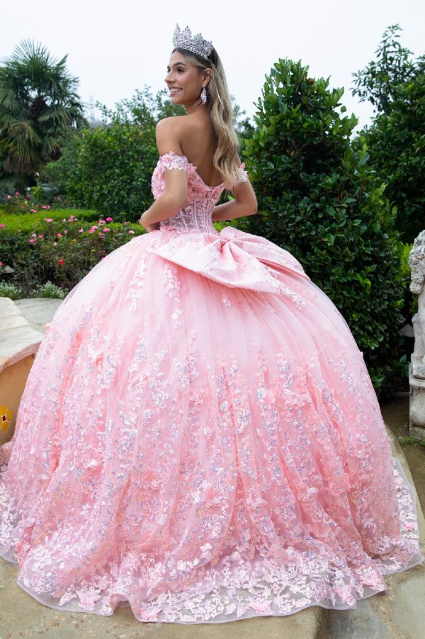 Quinceniera Dresses  Long 3D Floral Applique Corset Quinceanera Dress Blush