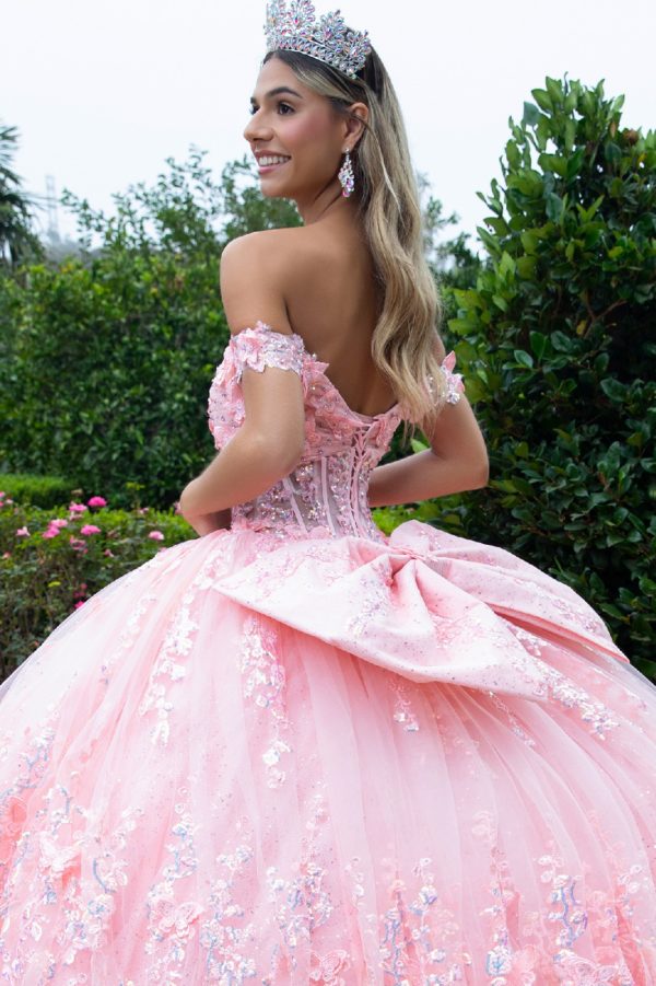 Quinceniera Dresses  Long 3D Floral Applique Corset Quinceanera Dress Blush
