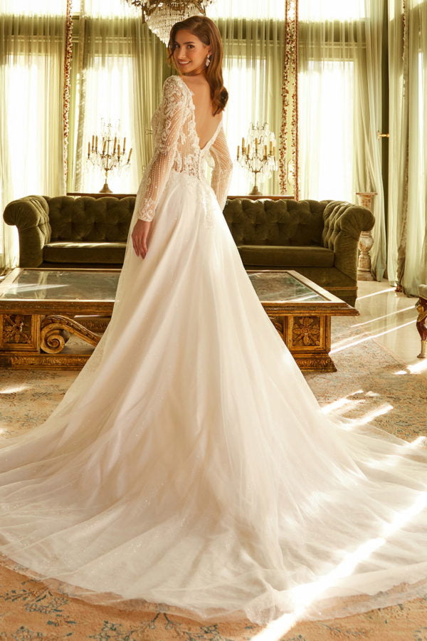 Wedding Dresses Long Sleeve A Line Sequin Wedding Dress Off White