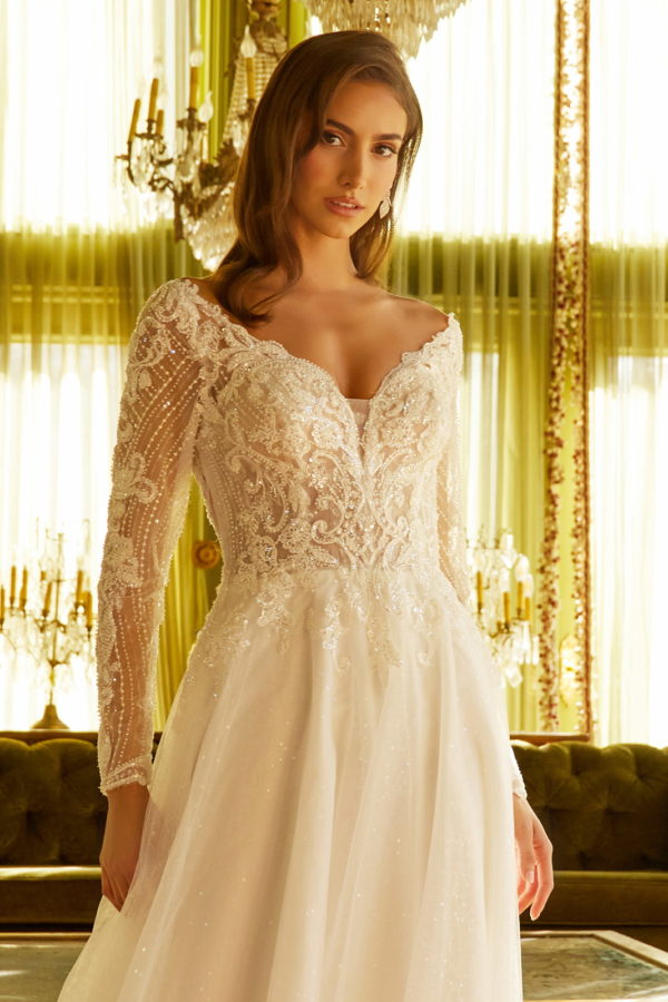 Wedding Dresses Long Sleeve A Line Sequin Wedding Dress Off White