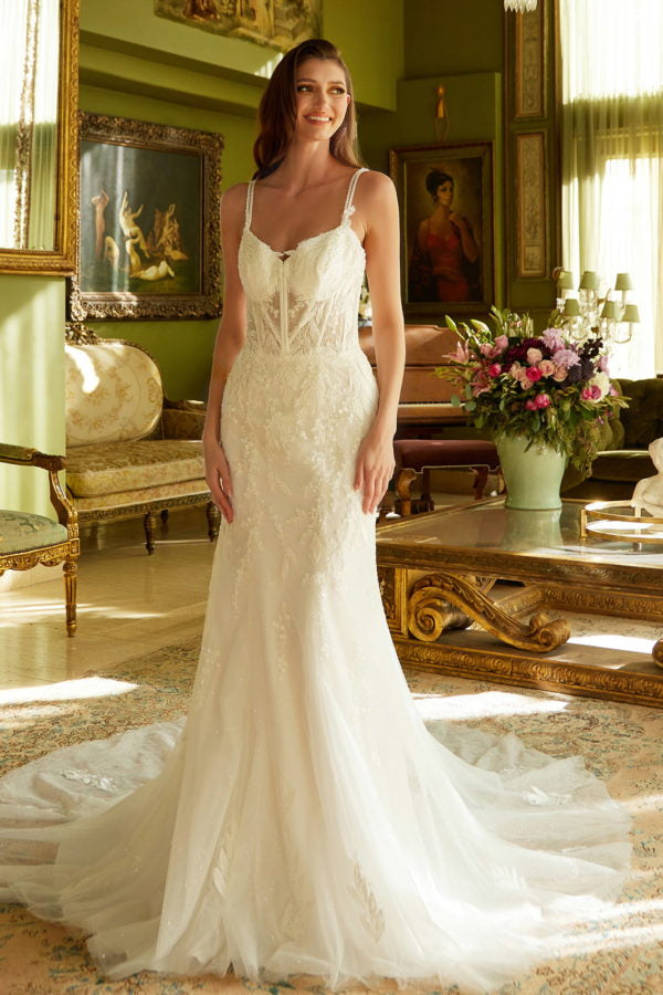 Wedding Dresses Long Fitted Sequin Wedding Dress Off White