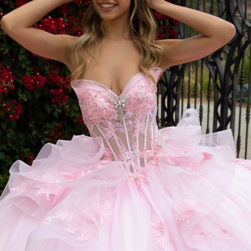 Quinceniera DressesLong Ball Gown Glitter Applique Quinceanera Dress Baby Pink