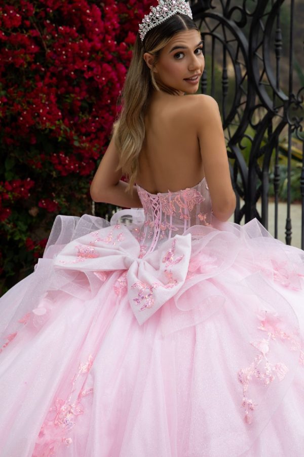 Quinceniera DressesLong Ball Gown Glitter Applique Quinceanera Dress Baby Pink