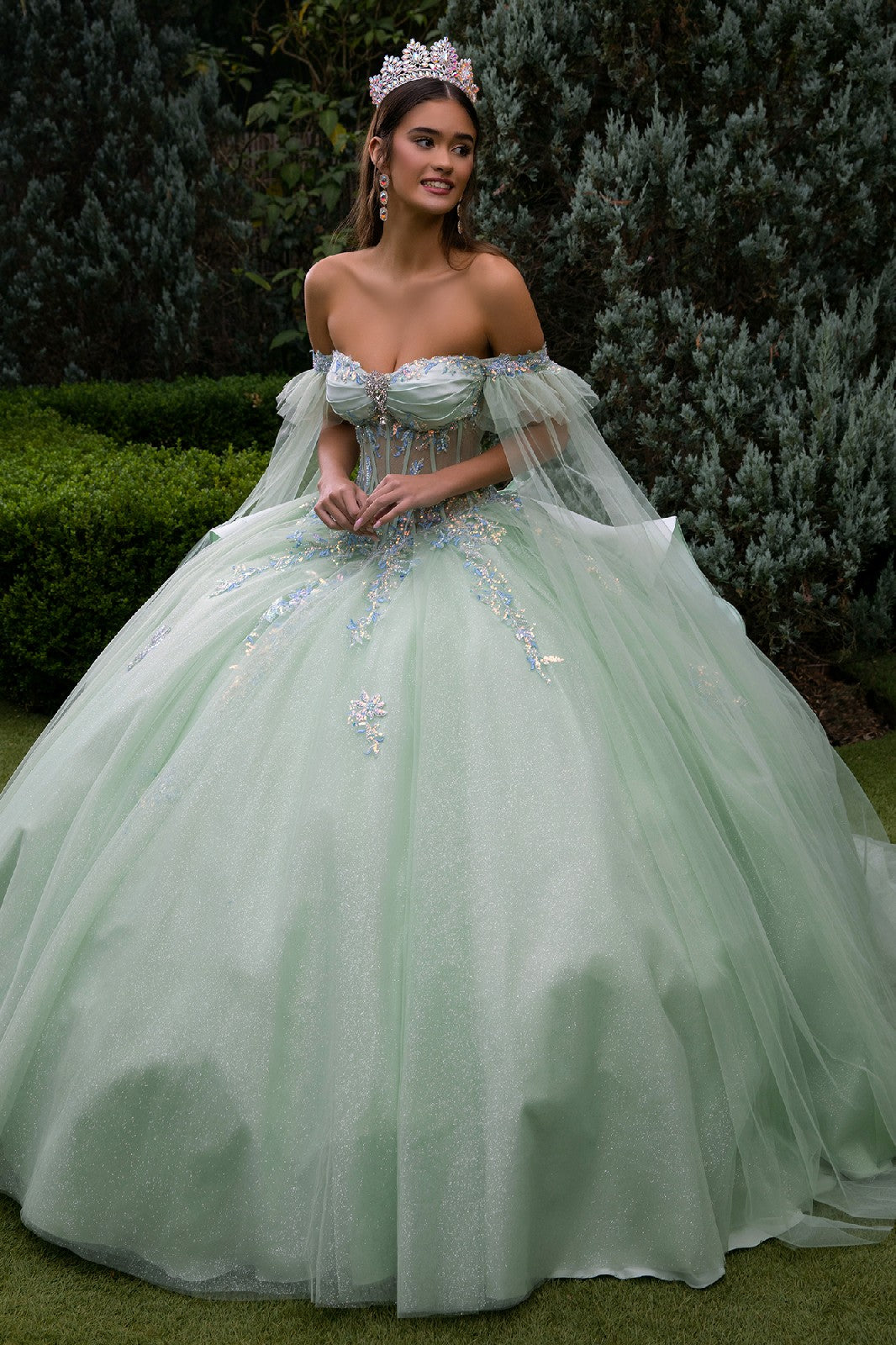 Quinceniera Dresses Sweet 16 Glitter Long Ball Gown Quinceanera Dress Sage