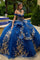 Quinceniera Dresses Long Quinceanera Dress Floral Applique Ball Gown Navy