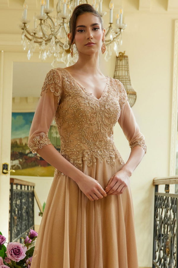 Mother of the Bride Dresses A Line Long Mother of the Bride Formal Dress Gold
