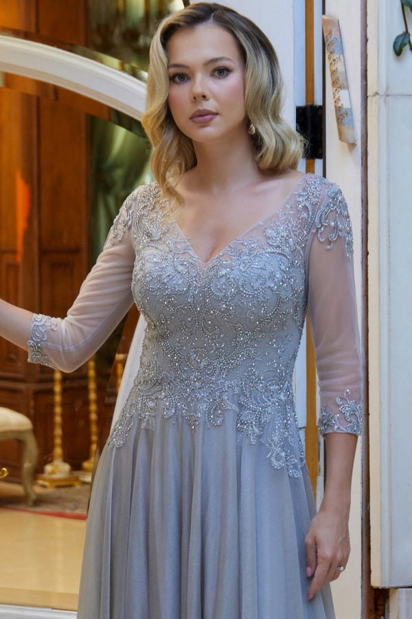 Mother of the Bride Dresses A Line Long Mother of the Bride Formal Dress Silver
