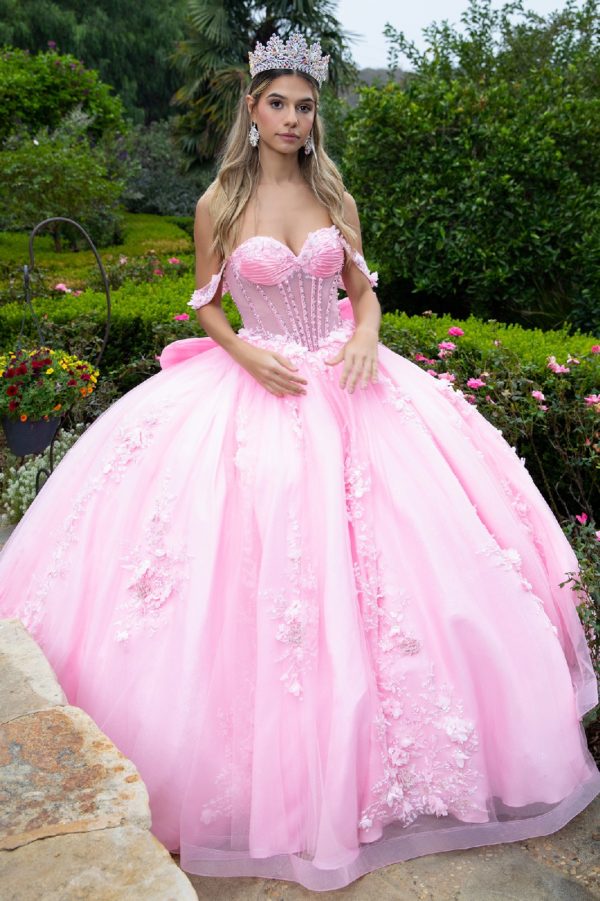 Quinceniera Dresses Sequin Long Ball Gown Glitter Quinceanera Dress Pink