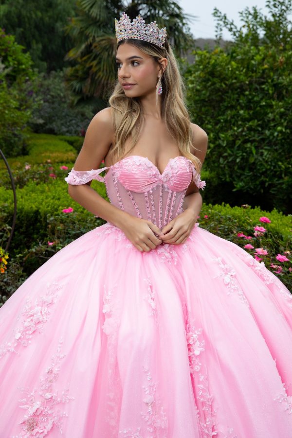 Quinceniera Dresses Sequin Long Ball Gown Glitter Quinceanera Dress Pink