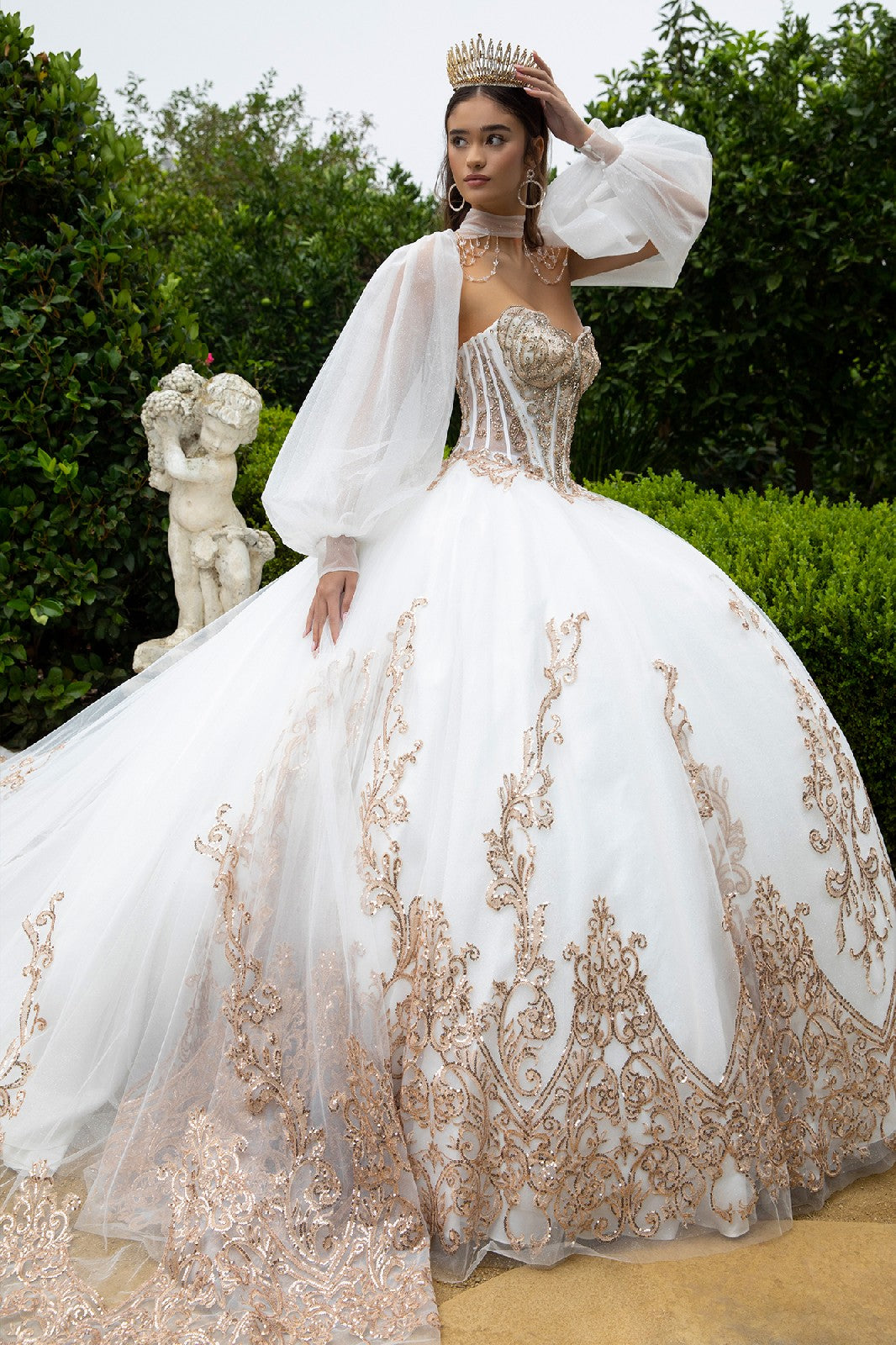 Quinceniera Dresses Sweet 16 Long Ball Gown Quinceanera Sequin Dress Ivory Gold