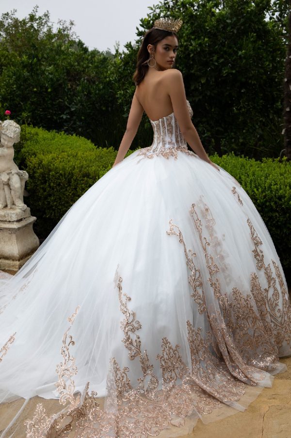 Quinceniera Dresses Sweet 16 Long Ball Gown Quinceanera Sequin Dress Ivory Gold