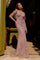 Formal Dresses Fitted Long Formal Beaded Sequin Prom Dress Dusty Rose