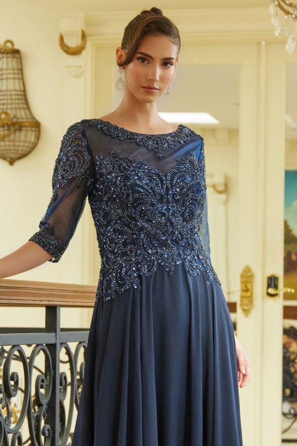 Mother of the Bride Dresses Long Formal A Line Modest Mother of the Bride Dress Navy