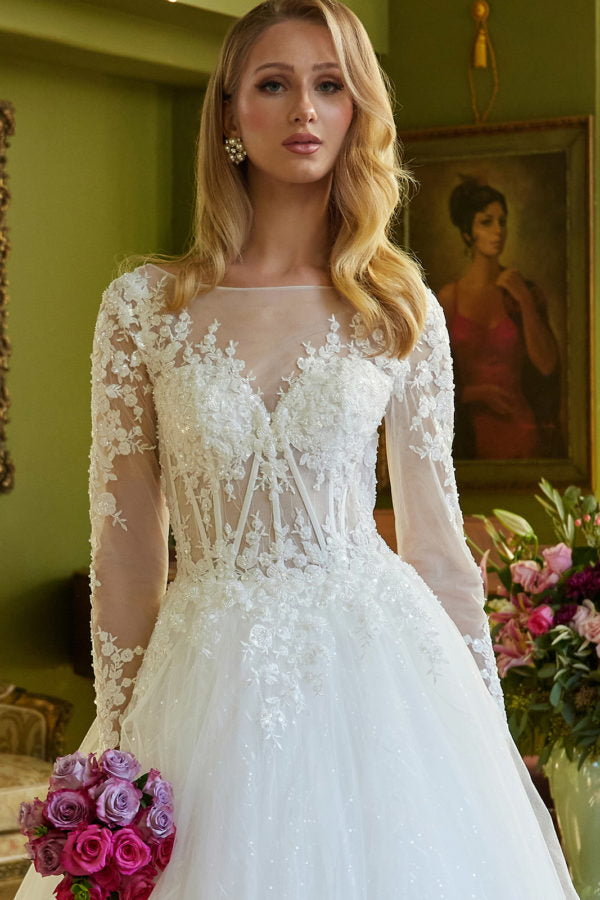 Wedding Dresses Long Sleeve Bridal Gown Sequin Wedding Dress Off White