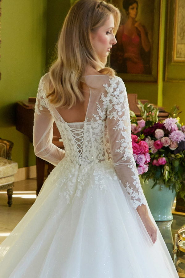 Wedding Dresses Long Sleeve Bridal Gown Sequin Wedding Dress Off White