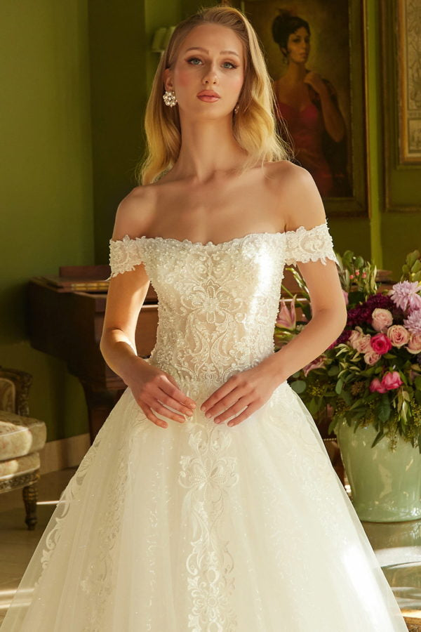 Wedding Dresses Bridal Gown A Line Long Sequin Wedding Dress Off White