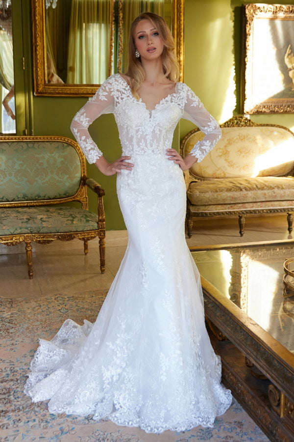 Wedding Dresses Long Sleeve Mermaid Bridal Gown Cape Wedding Dress Off White