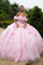Quinceniera Dresses Long Ball Gown Glitter 3D Floral Applique Quinceanera Dress Pink