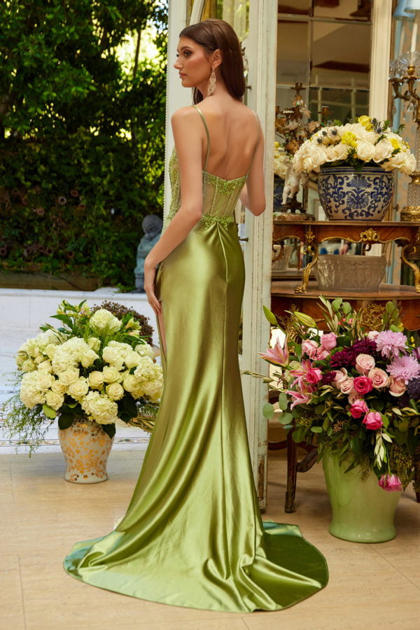 Prom Dresses Long Fitted Sequin Formal Corset Prom Dress Sage