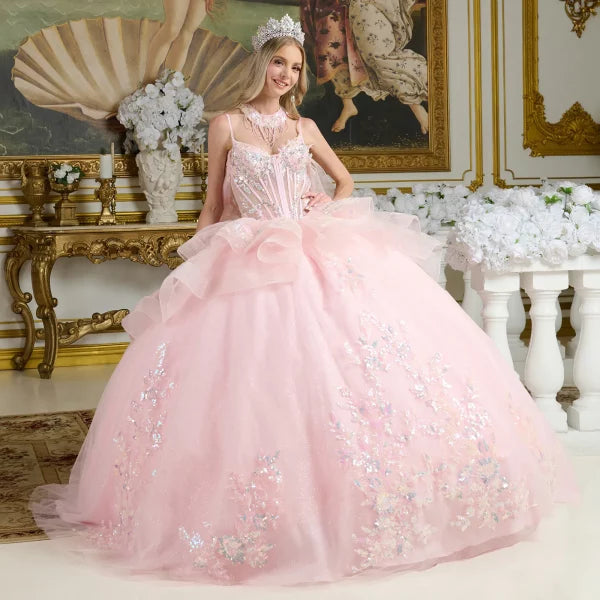 Quinceniera Dresses Long Ball Gown Corset Glitter Quinceanera Dress Blush