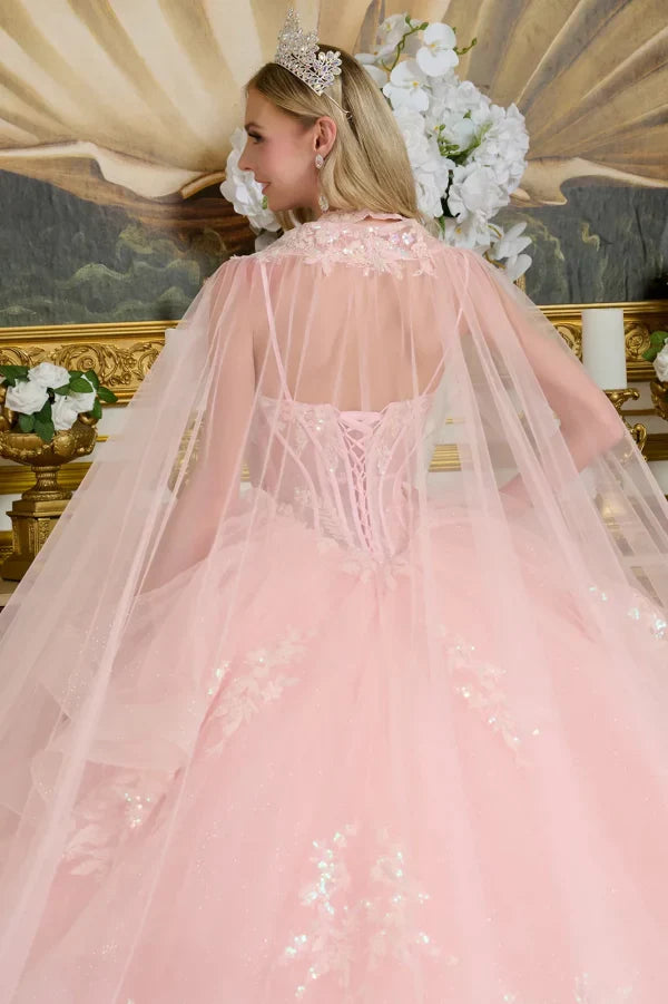 Quinceniera Dresses Long Ball Gown Corset Glitter Quinceanera Dress Blush