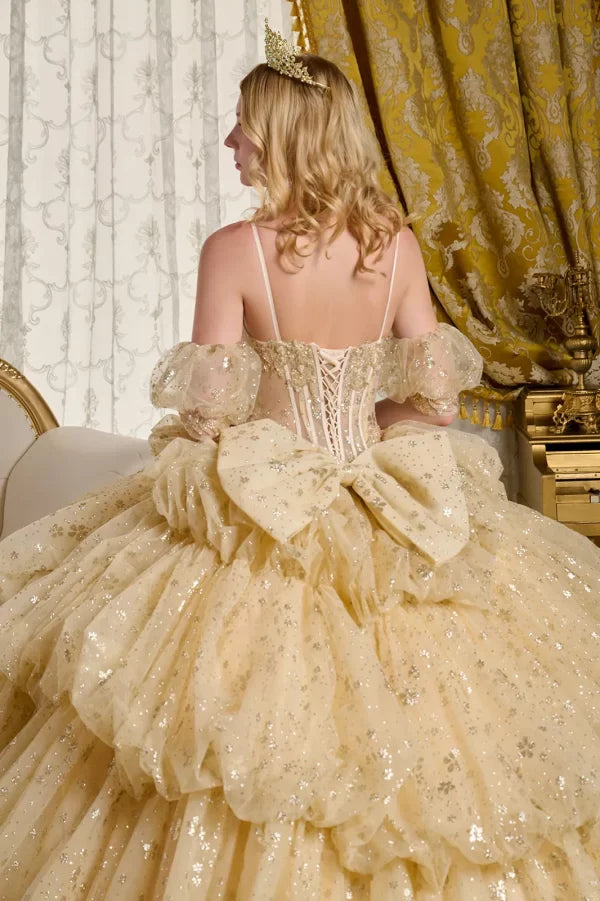 Quinceniera Dresses Glitter Long Ball Gown Metallic Sequin Quinceanera Dress Champagne