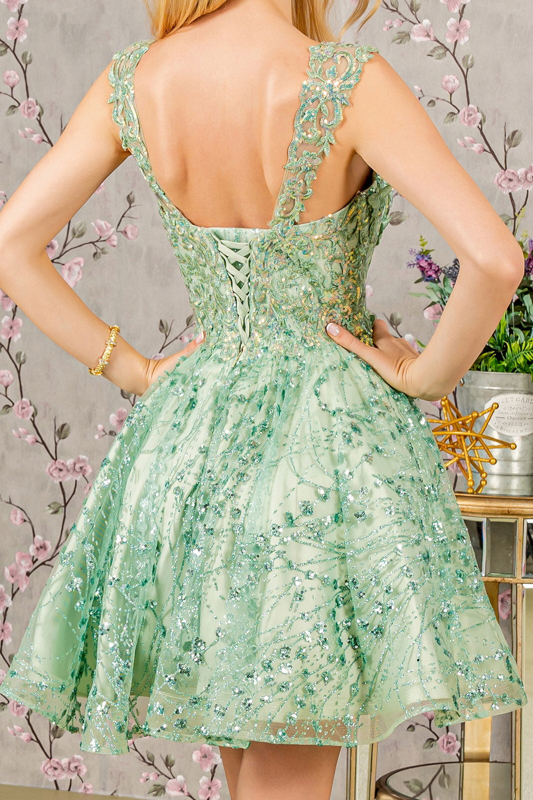 Cocktail Dresses Short Cocktail 3D Butterfly Glitter Sequin Dress Sage