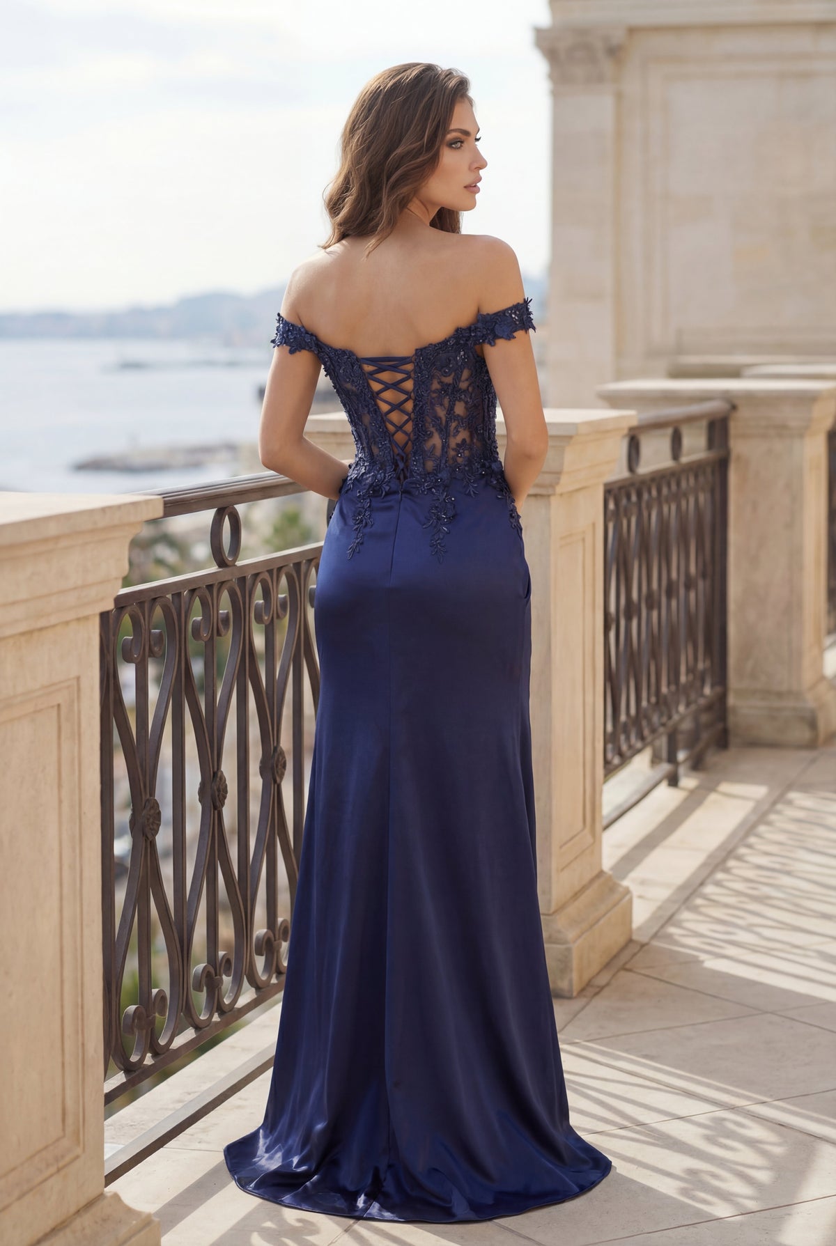 Fitted Corset Off-the-Shoulder Formal Prom Dress – Black