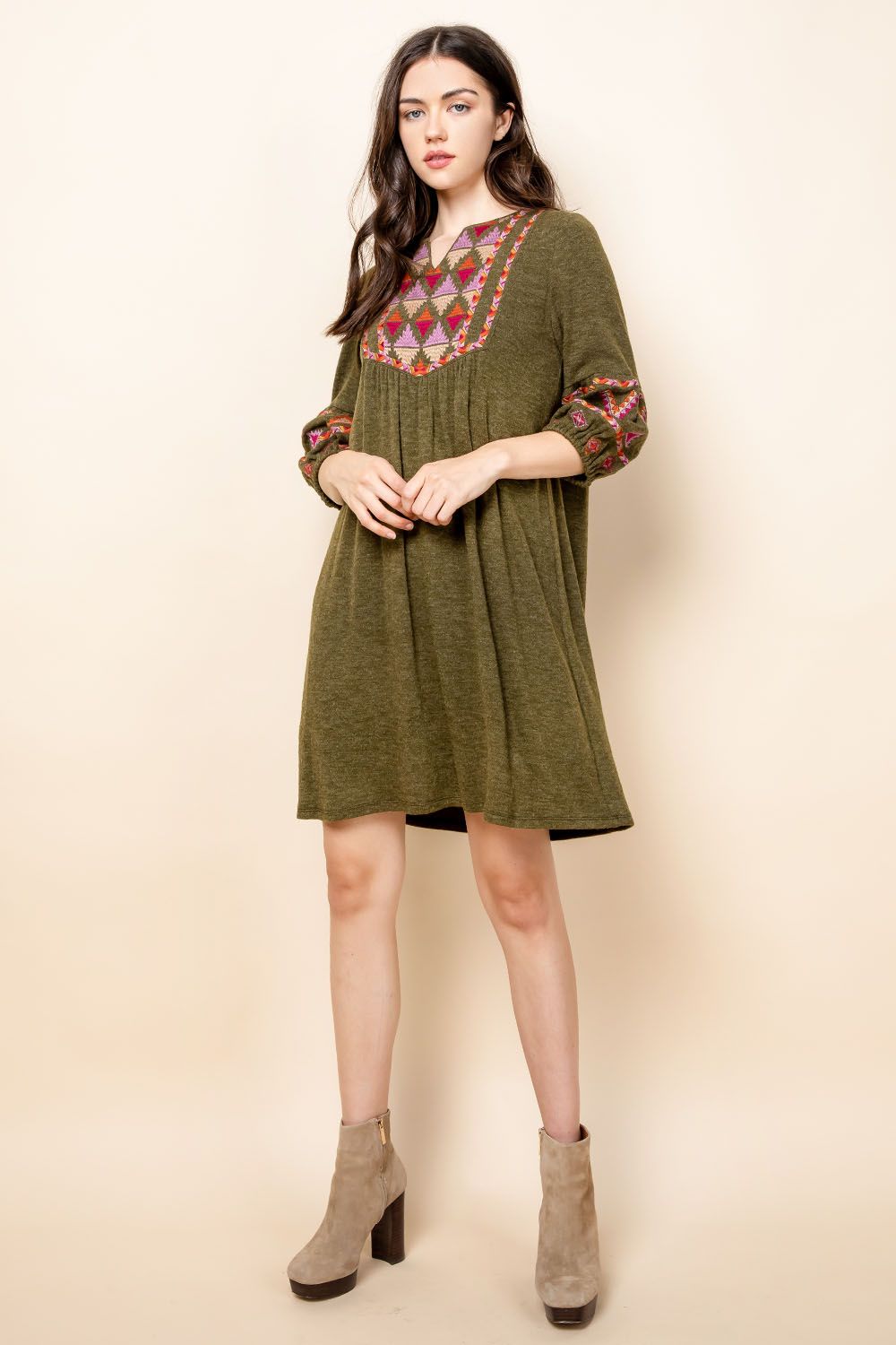Cocktail Dresses Short Mid Sleeve Embroidered Dress Olive