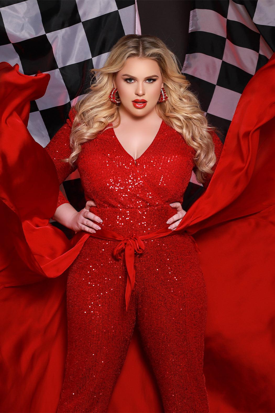 Formal Dresses Plus Size Long Sleeve Formal Jumpsuit Firecracker