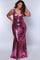 Plus Size Dresses Fitted Long Layered Sequin Formal Plus Size Evening Dress Magenta