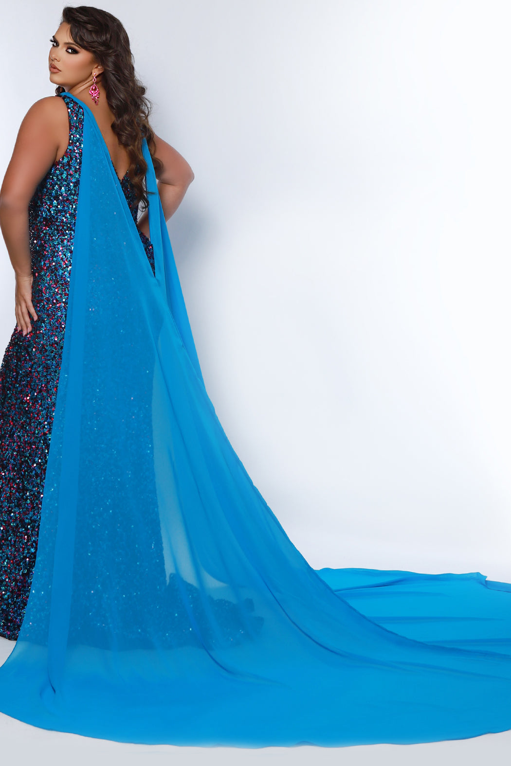 Plus Size Dresses Long Formal Fitted Sequin Mermaid Plus Size Evening Dress Fuchsia Sky