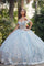 Quinceniera Dresses Long Trail Glitter Quinceanera Ball Gown Bahama Blue