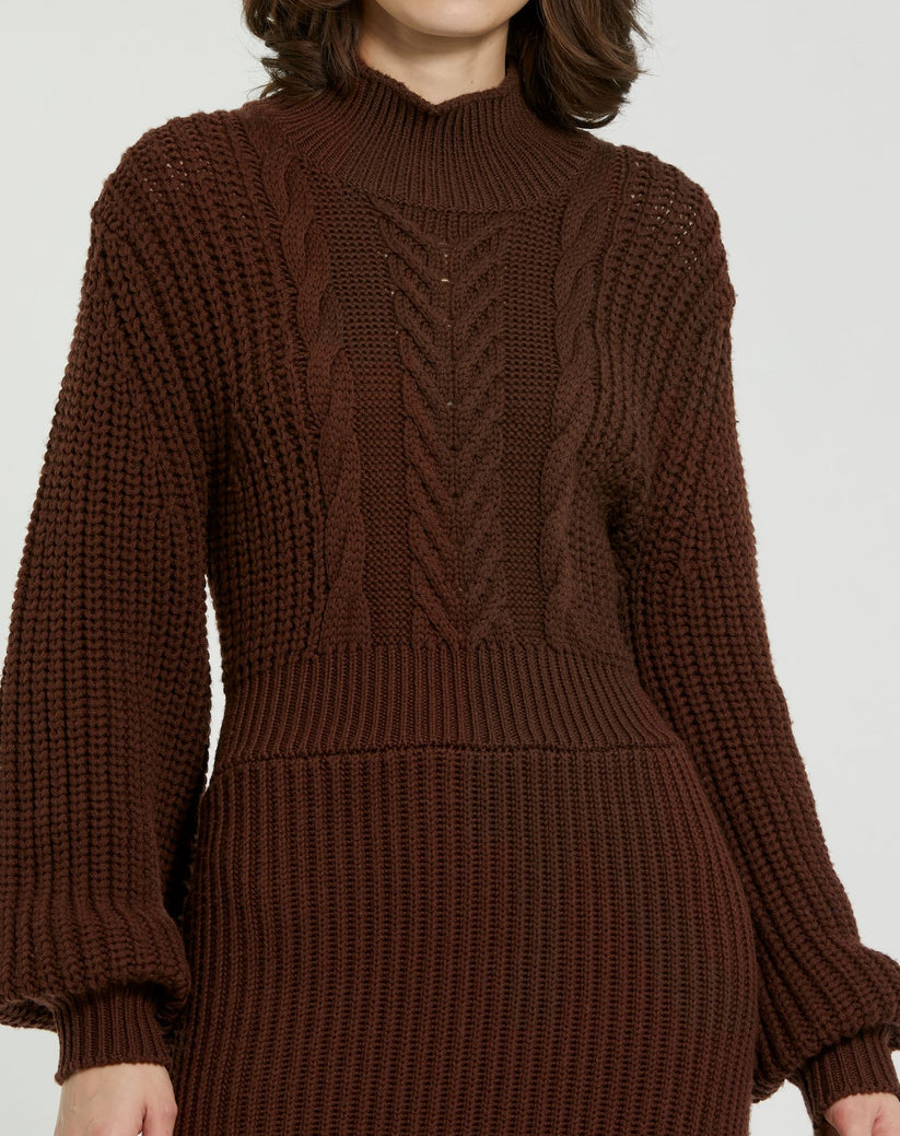 Formal Dresses Long Sleeve Fitted Formal Midi Length Evening Dress Chocolate