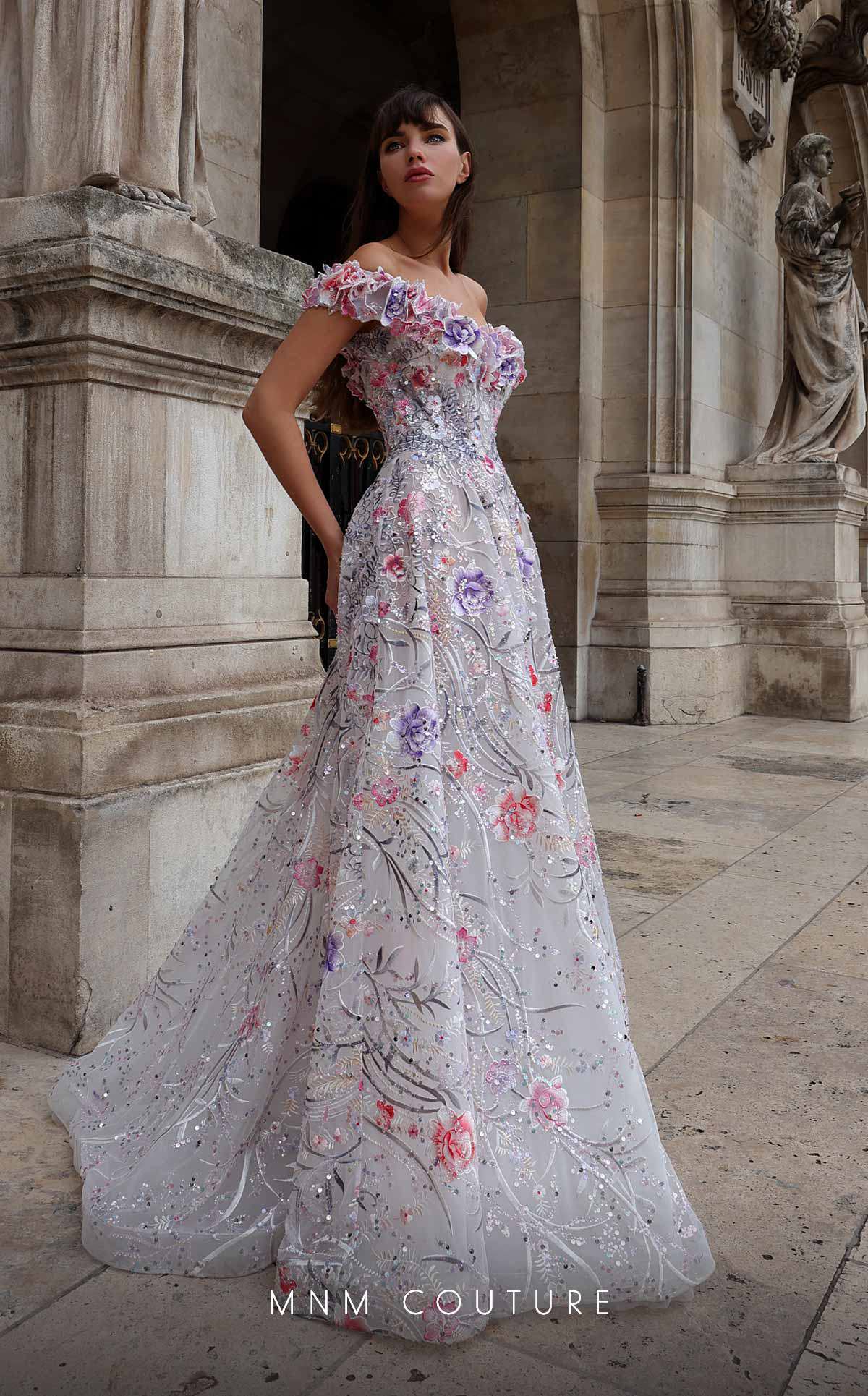 Formal Dresses Long Beaded A Line Floral Formal Dress  White