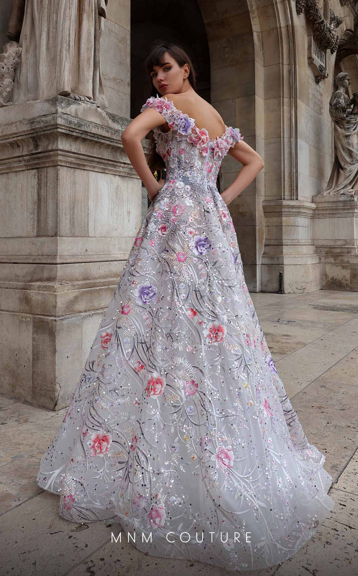 Formal Dresses Long Beaded A Line Floral Formal Dress  White