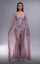 Formal Dresses Beaded Long Formal Evening Cape Sleeve Dress Purple