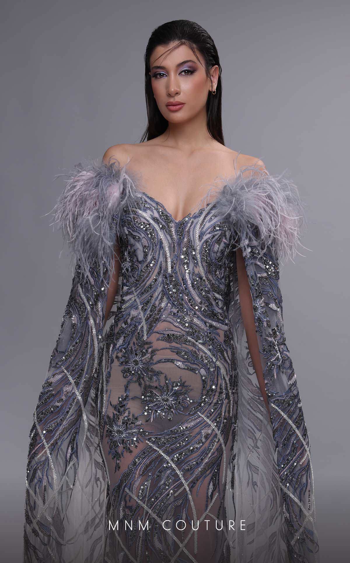 Formal Dresses Beaded Long Formal Cape Sleeve Evening Dress Grey