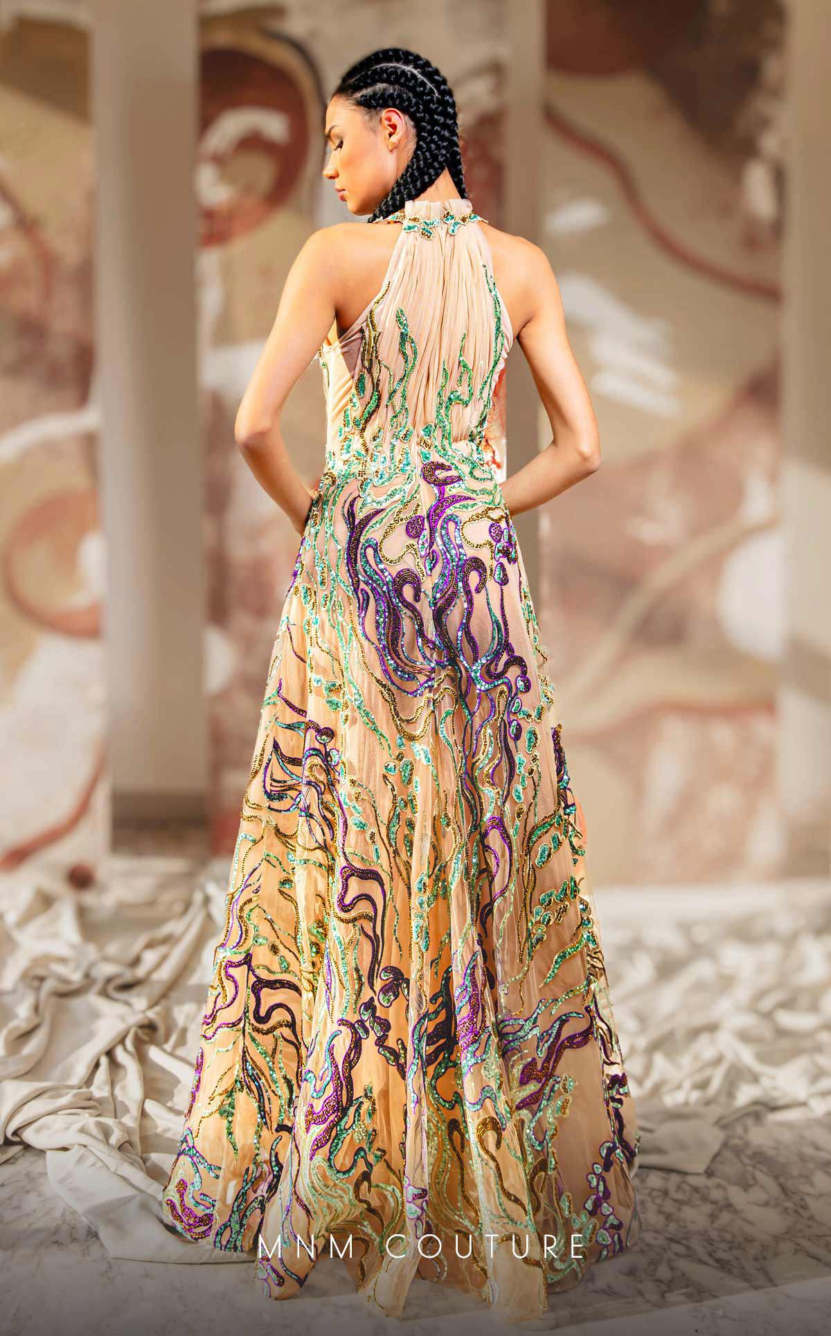 Formal Dresses A Line Long Formal Beaded Lace Applique Prom Dress Multicolor
