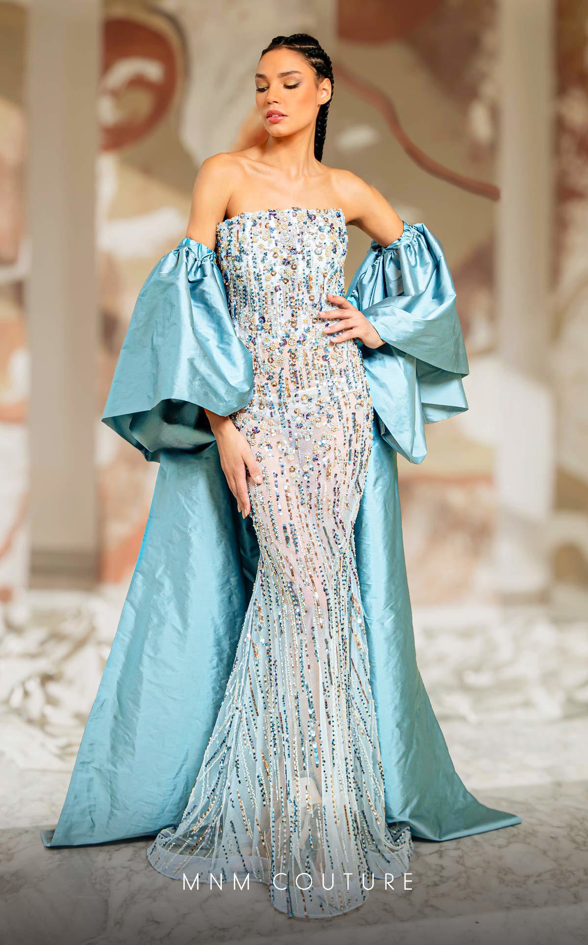 Formal Dresses Beaded Sequin Long Formal Detachable Cape Prom Dress Grey