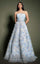 Prom Dresses Long Formal A Line Beaded Floral Applique Prom Dress Blue