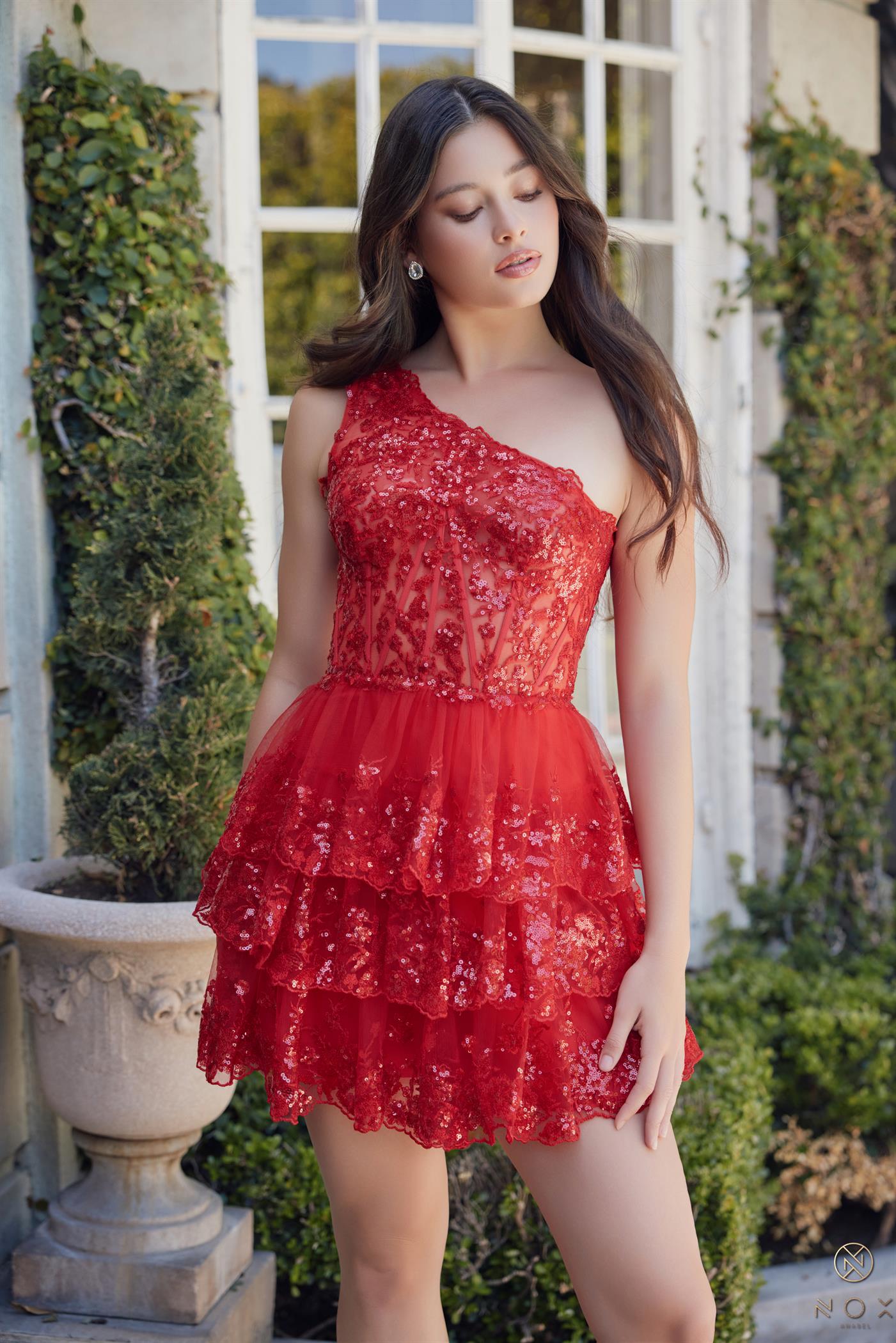 Cocktail Dresses Short  A Line Tiered Cocktail Dress Red
